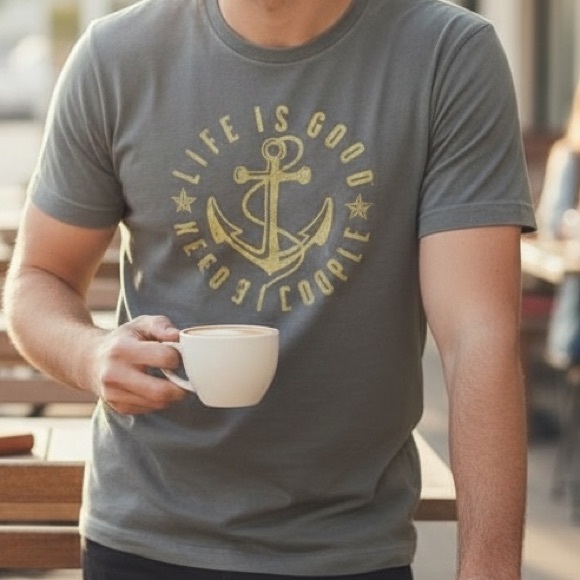 Life Is Good Other - Life Is Good Men's Charcoal Tee with Yellow Anchor